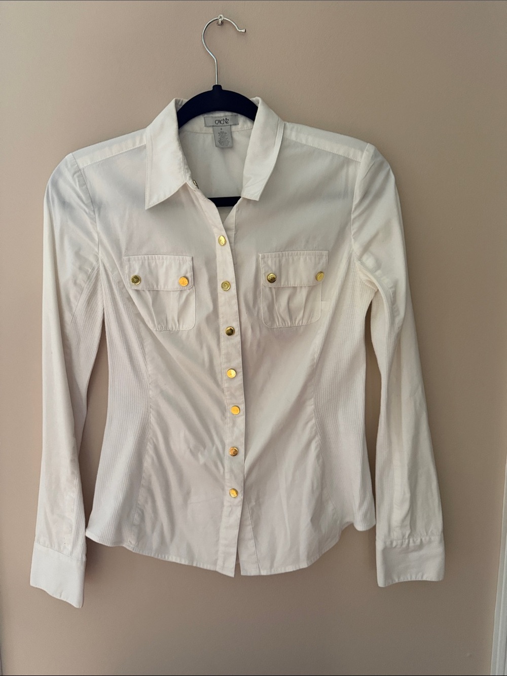 Cache White Button-Down Shirt with Gold Buttons
